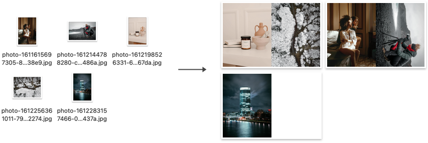 Example result of running `montage-half` in a folder with five Unsplash photos